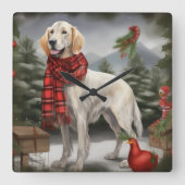 雪のクリスマスに英語のセッター犬 スクエア壁時計 (正面)