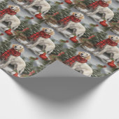 雪のクリスマスに英語のセッター犬 ラッピングペーパー (角)