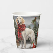 雪のクリスマスに英語のセッター犬 紙コップ (裏面)
