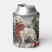 雪のクリスマスに英語のセッター犬 缶クーラー (缶正面)