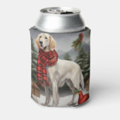 雪のクリスマスに英語のセッター犬 缶クーラー (缶裏面)
