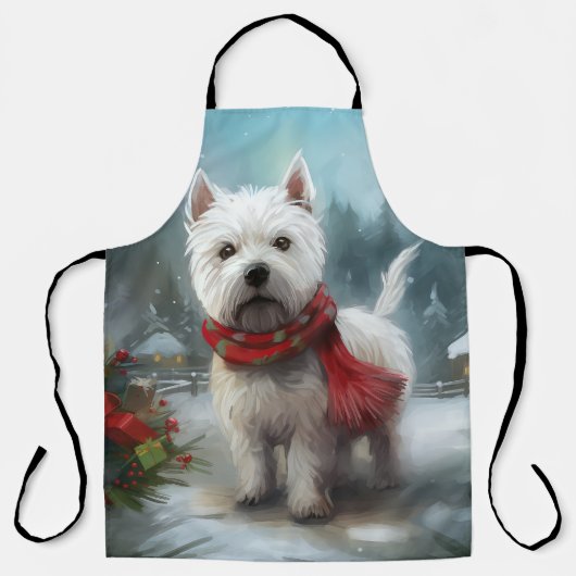 雪のクリスマスに西ハイランドホワイトテリア犬 エプロン (正面)
