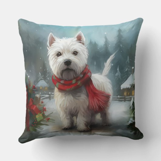 雪のクリスマスに西ハイランドホワイトテリア犬 クッション (裏面)