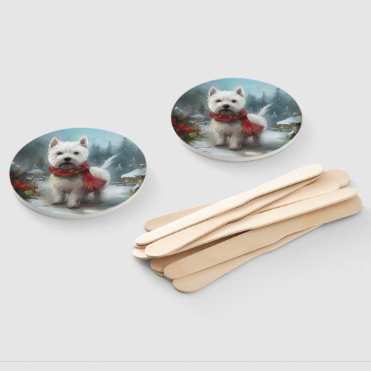 雪のクリスマスに西ハイランドホワイトテリア犬 ハンドファン (組立なし)