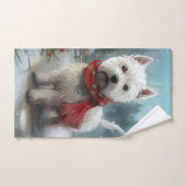 雪のクリスマスに西ハイランドホワイトテリア犬 バスタオルセット (ハンドタオル)