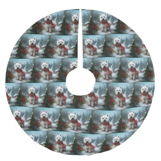 雪のクリスマスに西ハイランドホワイトテリア犬 ブラッシュドポリエステルツリースカート (正面)