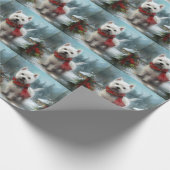 雪のクリスマスに西ハイランドホワイトテリア犬 ラッピングペーパー (角)