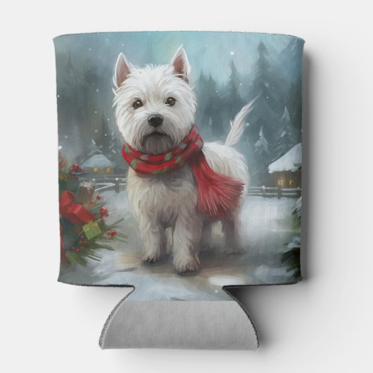 雪のクリスマスに西ハイランドホワイトテリア犬 缶クーラー (裏面)