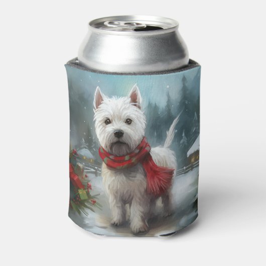 雪のクリスマスに西ハイランドホワイトテリア犬 缶クーラー (缶裏面)