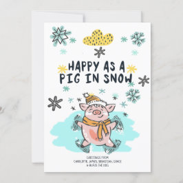 雪のクリスマスに豚のように幸せである シーズンカード