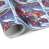 雪のクリスマスに赤いトラクターを運転するサンタ ラッピングペーパー (ロールコーナー)