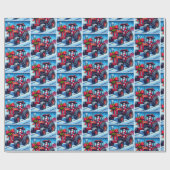 雪のクリスマスに赤いトラクターを運転するサンタ ラッピングペーパー (フラット)