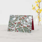 雪のクリスマスに赤い果実 カード (黄色い花)