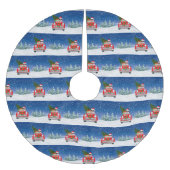 雪のクリスマスに車を運転するシベリアのハスキー犬 ブラッシュドポリエステルツリースカート (正面)