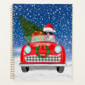 雪のクリスマスに車を運転するシベリアのハスキー犬 プランナー手帳 (正面)