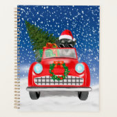 雪のクリスマスに車を運転するシュナウツァードッグ プランナー手帳 (正面)
