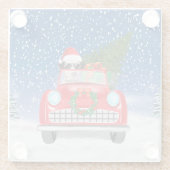 雪のクリスマスに車を運転するダルマチア犬 ガラスコースター (裏面)