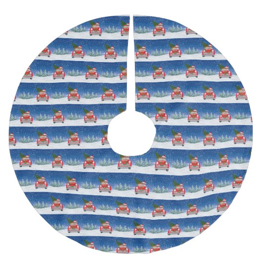 雪のクリスマスに車を運転するチワホアドッグ ブラッシュドポリエステルツリースカート (正面)