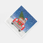 雪のクリスマスに車を運転するバスセットハウンドドッグ スタンダードランチョンナプキン (角)