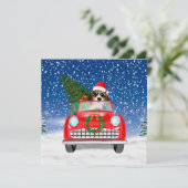 雪のクリスマスに車を運転するビーグル犬 カード (スタンド正面)