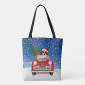 雪のクリスマスに車を運転するビーグル犬 トートバッグ (裏面)
