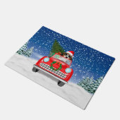 雪のクリスマスに車を運転するビーグル犬 ドアマット (アングル)