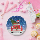 雪のクリスマスに車を運転するボクサー犬 ペーパープレート (パーティー)