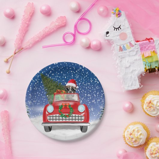 雪のクリスマスに車を運転するボクサー犬 ペーパープレート (パーティー)