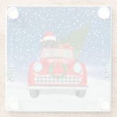 雪のクリスマスに車を運転する偉大なダン犬 ガラスコースター (裏面)