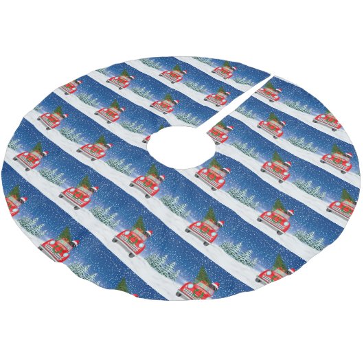 雪のクリスマスに車を運転する偉大なダン犬 ブラッシュドポリエステルツリースカート (アングル)