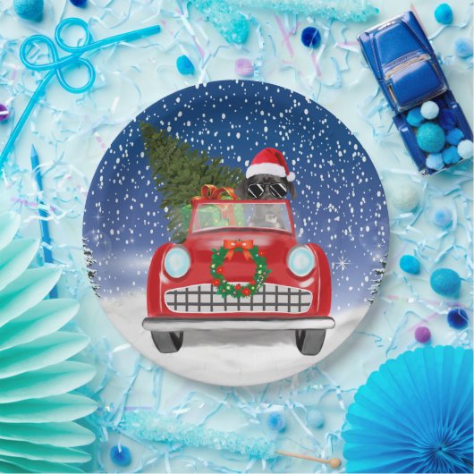 雪のクリスマスに車を運転する偉大なダン犬 ペーパープレート (パーティー)