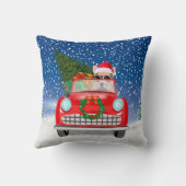 雪のクリスマスに車を運転するCorgi犬 クッション (裏面)