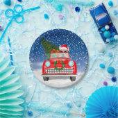 雪のクリスマスに車を運転するCorgi犬 ペーパープレート (パーティー)