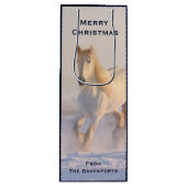 雪のクリスマスに輝く美しい白馬 ワインギフトバッグ (正面)