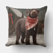 雪のクリスマスに金髪のポインティングドッグ クッション (正面)