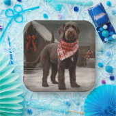 雪のクリスマスに金髪のポインティングドッグ ペーパープレート (パーティー)