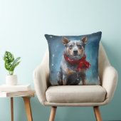 雪のクリスマスに青いヒーラー犬 クッション (椅子)