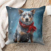 雪のクリスマスに青いヒーラー犬 クッション (ブランケット)