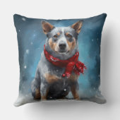 雪のクリスマスに青いヒーラー犬 クッション (裏面)