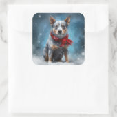 雪のクリスマスに青いヒーラー犬 スクエアシール (バッグ)