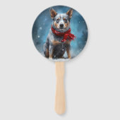 雪のクリスマスに青いヒーラー犬 ハンドファン (裏面)