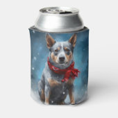 雪のクリスマスに青いヒーラー犬 缶クーラー (缶裏面)