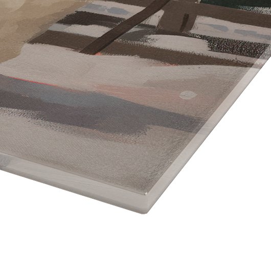 雪のクリスマスに飼う秋田犬 カッティングボード (角)