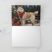 雪のクリスマスに飼う秋田犬 カード (内部)