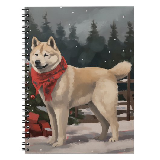 雪のクリスマスに飼う秋田犬 ノートブック (正面)