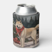 雪のクリスマスに飼う秋田犬 缶クーラー (缶正面)