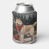 雪のクリスマスに飼う秋田犬 缶クーラー (缶裏面)