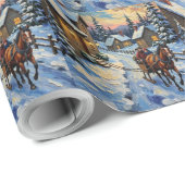 雪のクリスマスに馬とソリ ラッピングペーパー (ロールコーナー)