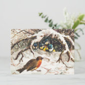 雪のクリスマスに鳥を描くヴィンテージ シーズンカード (スタンド正面)