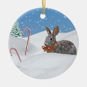 雪のクリスマスのオーナメントのバニー セラミックオーナメント